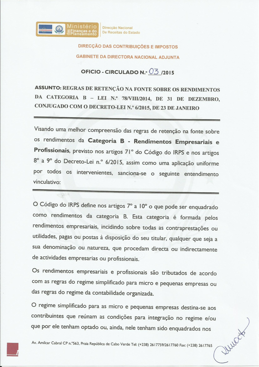 Legislação - Direção Nacional das Receitas de Estado - Ministério